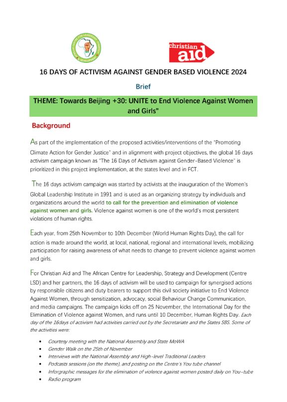 2024 16 Days of Activism Against Gender-Based Violence – Brief