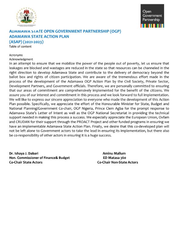 Adamawa State Open Government Partnership (OGP) Action Plan (2021–2023)