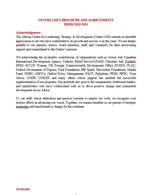 Centre LSD Brochure and Achievements