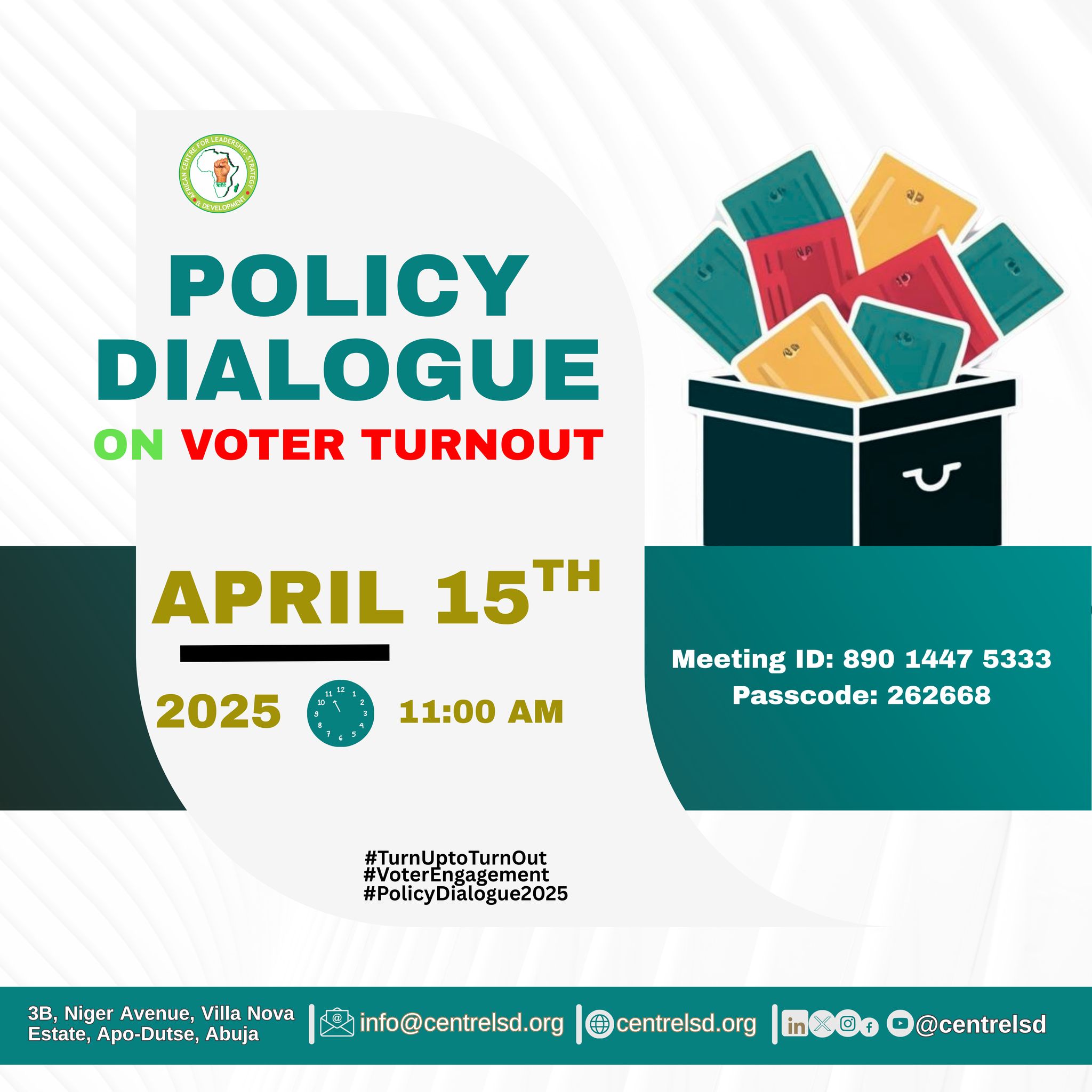 Centre LSD hosts policy dialogue on voter turnout in Nigeria.