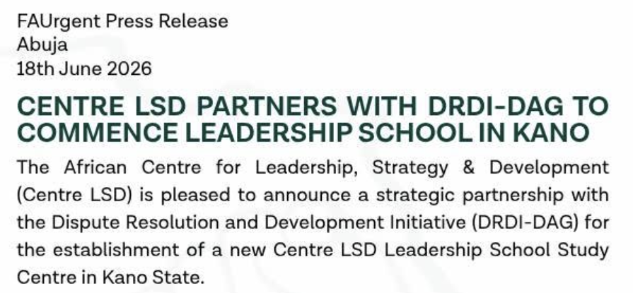 Centre LSD Partners with DRDI-DAG to Commence Leadership School in Kano