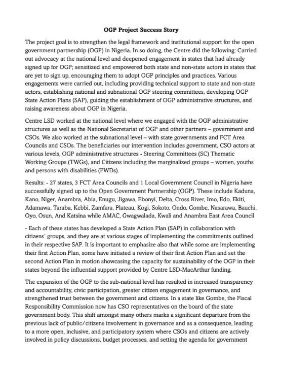 OGP Project Success Story
