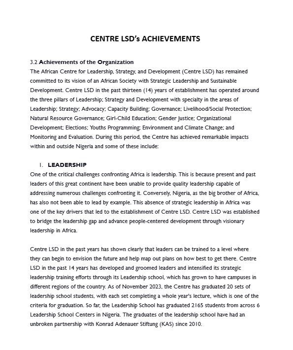 Centre LSD Achievements: 2010 to 2024